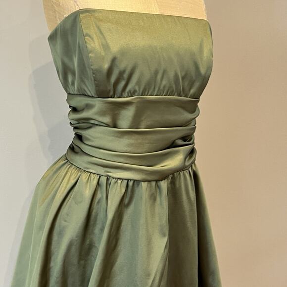 Vintage Y2K Davids Bridal Strapless Dress 14 Bubble Hem Tafetta Olive USA Prom‎ - Picture 4 of 11